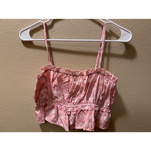 Lilou Tops - Lilou Pink Paisley Smocked Crop Top Ruffle Cami Adjustable Straps Small